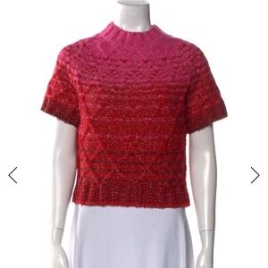 Staud Pink Red Knit Crop Top Short Sleeve Crew Neck Size L